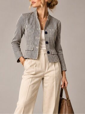 See By Chloe blue & off white tailored Striped Cotton jacket